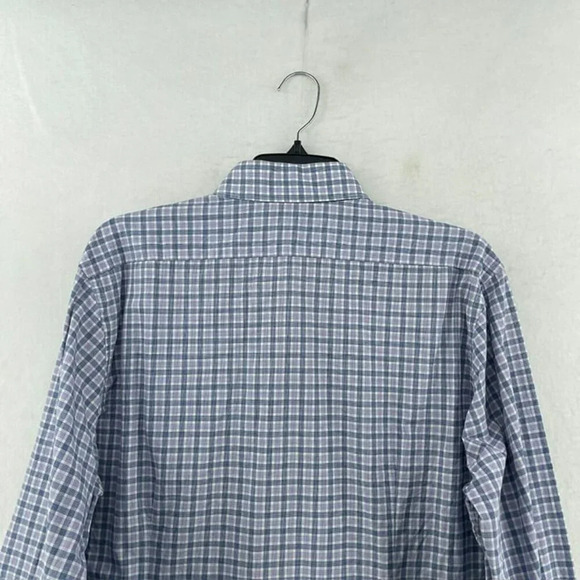 Express Button-Up Shirt Men's Sz L Purple Slim Fit Plaid Collared Curve Hem - Picture 8 of 12